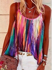 cheap Art&amp;Design Tank Top-Women&#039;s Camisole Tank Top Tie Dye Bohemia Vintage Daily Sleeveless Strap Scoop Neck Regular Tops Daily Backless Print Pink Blue Fuchsia Summer Spring