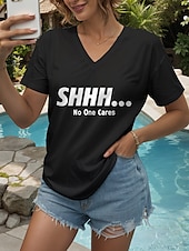 billige Humor og sitater t-skjorte-Dame Bluse Grafisk Bokstaver Årgang Stilfull Klassisk Kortermet V-hals Vanlige topper Daglig Ut på byen Strand Klær Trykt mønster Svart Hvit Sommer Vår
