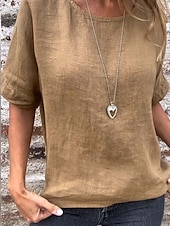 abordables Chemises-Femmes T-shirt Uni Mode Moderne Occasionnel Manche Courte Col ras du cou Hauts Réguliers Quotidien Week-end Vert cendré Blanche Jaune Été