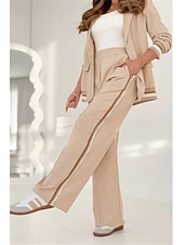 ieftine Blazere și costume-Seturi elegante de modă pentru femei pantaloni de stradă costume de blazer cămașă cu mânecă lungă guler dungi exterior lucru negru alb maro vară regular fit