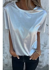 billige Plain t-skjorte-Dame Bluse عادي Moderne Kortermet Crew-hals Vanlige topper Ferie Ut på byen Svart Hvit Navyblå Lilla Gull Sommer
