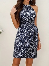 abordables Robes fleuries-Femmes Mini Robe Robe d&#039;été Robe dos nu Occasionnel Quotidien Coupe régulière Graphique À pois Sans manches Col Halter Vert Claire Rose Claire bleu marine Kaki Été