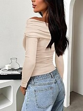 preiswerte Damen Einfache Oberteile-Damen Bluse Einfach Modern Y2K Langarm V Ausschnitt Normale Oberteile Täglich Ferien Gerafft Schwarz Weiß Rosa Kamel Braun Sommer