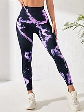 abordables Leggings y mallas de yoga-Mujer Pantalones de yoga Mallas Leggings de Yoga Cintura elástica Control de barriga Levantamiento de tope Yoga Entrenamiento de gimnasio Pilates Pantalones Tie-dye Morado Otoño Deportes Ropa de