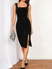 cheap Plain Dress-Women's Midi Dress Casual Dress Summer Dress Slip Dress Fashion Modern Daily Beach Weekend Regular Fit Plain Sleeveless Square Neck Black Summer