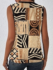 preiswerte Streifen- und geometrisches Tanktop-Damen Tanktop mit Spaghetti-Trägern Grafik Geometrisch Lässig Ärmellos V-Ausschnitt Reguläre Tops Print Braun Sommer Frühling