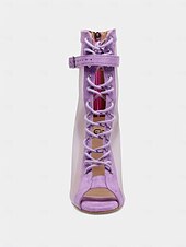 abordables Chaussures de danses latines-Chaussures de danse latine à lacets en maille violette pour femmes – Chaussures à talons hauts respirantes et élégantes pour la pratique de la salsa et du tango