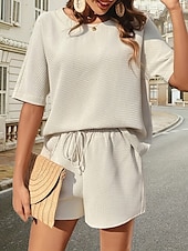 levne Dámské krátké soupravy-Dámské 2 kusy módní streetwear denní krátké soupravy krátký rukáv kulatý výstřih grafický šňůrkový neformální denní bílá růžová zelená léto standardní střih