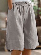 abordables Bermudas-Mujer Pantalón corto pantalones Casual Longitud de la rodilla Cintura Media Plano Bolsillo Cintura elástica Confortable Al Aire Libre Ropa Cotidiana Noche Azul pavo real Albaricoque Marrón Claro