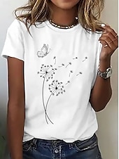tanie koszulka w kwiaty-Damskie Podkoszulek Kwiaty Graficzny Zabytkowe Elegancki Klasyczny Krótki rękaw Półgolf Zwykłe topy Codzienny Weekend Nadruk Czarny Biały Rumiany róż Niebieski Lato Wiosna