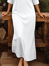 preiswerte Einfaches Kleid-Damen Maxikleid T-Shirt-Kleid Shiftkleid Urlaub Strand Outdoor Ausgehen Normale Passform Einfarbig Grafik Halbarm V Ausschnitt Schwarz Weiß Rosa Grün Sommer Frühling