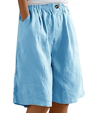 abordables Bermudas-Mujer Pantalón corto pantalones Casual Longitud de la rodilla Cintura Media Plano Bolsillo Cintura elástica Confortable Al Aire Libre Ropa Cotidiana Noche Azul pavo real Albaricoque Marrón Claro