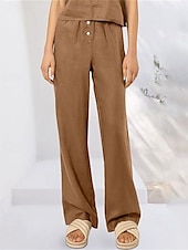 economico Pantaloni in lino e cotone semplici-Per donna Pantaloni in cotone e lino Pantaloni Palazzo Moda Streetwear Comfort Lunghezza intera Misura del girovita medio Semplice Tasca Elastico in vita Comodo All&#039;aperto Confortevole Streetwear