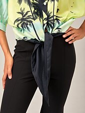 cheap Shirts,Tops &amp; Blouses-Gradient Background Palm Tree Tie-Front Top  Casual Vacation Style