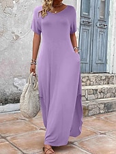 abordables Robe Simple-Robe maxi femme robe d&#039;été couleur unie décontractée quotidienne vacances ajustement régulier plain manches courtes col en V noir rose violet vert été