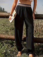 ieftine picior lat și talie înaltă-Pentru femei Pantaloni Casual Boho Lungime totală Natural Floare Peteci Talie elastică Exterior Comfortabil Stradă Ieșire Negru Vară Fit regulat