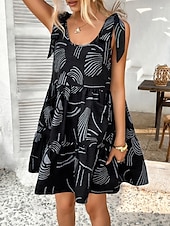 ieftine Rochii cu dungi și geometrice-Pentru femei Rochie Mini Rochie de vară Rochie Slip Casual Zilnic Fit regulat Grafic Geometric Fără manșon Stil Nautic Negru Roz Îmbujorat Albastru piscină Bej Vară