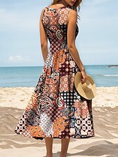 abordables Vestidos Boho-Mujer Vestido maxi Vestido de verano Vestido de una línea Vestido lencero Vestido plisado Vacaciones Casual Boho Playa Ajuste regular Graphic Cosecha Bohemio Sin Mangas Escote en U Camiseta con