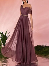 economico BLU-Abiti da festa A-Line Quinceañera Abito da festa Matrimonio Ospite di matrimonio Lunghezza del pavimento Senza maniche Scollo a V Tulle Senza schienale con Faldini