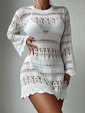preiswerte Strandkleider-Damen Badeanzüge Cover-Up Badekleid Badeanzug Cut-Out Urlaub Strandmode Einfarbig Rundhals Langarm Badeanzüge