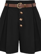 abordables Shorts-Femmes Shorts Slacks Mode Court Naturel Uni Avec Poches Boucle Extérieur Confortable Fête Sortir Abricot Noir Blanche Gingembre Été Coupe régulière