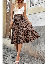 abordables Jupes graphiques-Femmes Jupe Mode Boho Midi Taille Basse Jupes Léopard Imprimé Micro-Élastique Vacances Rue Marron Été Polyester