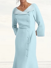 preiswerte Bodenlänge-Blazer Kleid A-Linie Brautmutter Smoking Kleid Elegant Vintage Einfach V-Ausschnitt Bodenlang Satin Crepe 3/4-Länge Ausgestellte Ärmel mit Schlitz Überzogene Knöpfe 2025