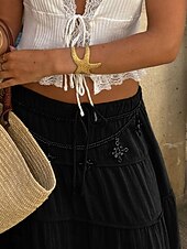 abordables Jupes unies-Jupe Femme Jupe Maxi A-Line Couleur Unie Mode Décontractée Maxi Taille Haute Jupes Unies Poche Impression Micro-Élastique Rue Quotidienne Noir Blanc Orange Vert Été Mélange Polyester Coton