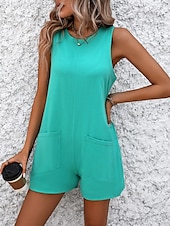 preiswerte Rompers-Frauen Jumpsuit Aktiv Einfarbig Ärmellos Rundhals Tasche Urlaub Straße Schlank Schwarz Weiß Fuchsia Sommer