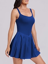 cheap Women&#039;s Tennis Dress-US Open Women&#039;s Tennis Dress with Shorts Sports Dress Sleeveless Pleated Breathable Tennis Golf Pickleball Square Neck Solid Colored Dress Black Blue Dark Green Tennis Clothing