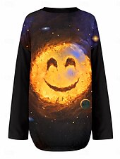economico Top d&#039;Arte e Design per Donne-Galaxy Smile di Vincent Hie Blusa da Donna Maniche Lunghe Tunica Tops Graphic Geometrico Vintage Giornaliero A V Regular Tops Stampa Giornaliera Gialla Estate Primavera