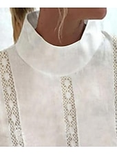 levne Košile-Dámská košile z bavlny a lnu/jako len elegantní bohémská každodenní košile s dlouhým rukávem límečkem regulérní topy na každodenní dovolenou výlety barevná skládaná bílá
