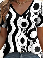 cheap Boho tee-Women&#039;s T Shirt Graphic Geometric Vintage Stylish Classic Short Sleeve V Neck Regular Tops Daily Weekend Print White Blue Purple Green Summer Spring