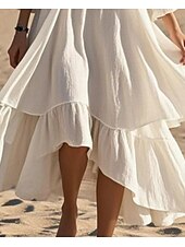 cheap Design Cotton &amp; Linen Dresses-Women&#039;s Maxi Dress A Line Dress Linen Casual Party Beach Regular Fit Solid Color Plain 3/4 Length Sleeve V Neck White Summer