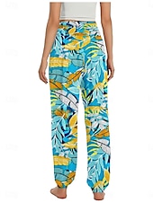 economico Pantaloni in cotone e lino con grafica-Per donna Pantaloni ispirati al lino Gamba larga Pantaloni Stile Etnico Casual Boho Lunghezza intera Vita Alta Floreale Foglia Tropicale Tasca Elastico in vita Stampa Traspirabilità Morbido