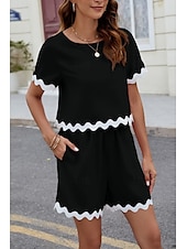 abordables Ensembles courts pour femmes-Ensembles de shorts de mode streetwear pour femmes en 2 pièces à manches courtes à col rond en couleur unie imprimé décontracté quotidien noir rose bleu été coupe régulière