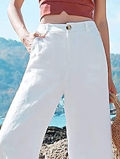 cheap Plain Cotton Linen Pant-Women&#039;s Wide Leg Baggy Pants Solid Color Fashion Basic Full Length High Waist Plain Pocket Comfort Outdoor Micro-elastic Vacation Street Daily Deep Green Black White Summer Spring Regular Fit