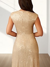 abordables Robes pour invitées de mariage-Robes de Mariée Invité Sirène  Trompette Robe Élégante Invité de Mariage Longueur de Sol Sans Manches Col en V Pailletée avec Paillettes