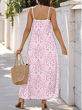 economico Abiti floreali-Per donna Abito maxi Abito a trapezio Abito Sottoveste Vacanza Casual Boho Feste Uscire Vestibilità standard Floreale Grafico Senza Maniche Scollo a V Bianco Rosa Blu Verde Estate Primavera