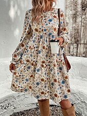 abordables Robes fleuries élégantes-Femmes Mini Robe Robe Décontractée Robe Fleurie Robe d&#039;été Élégant Mode Manches Bouffantes Extérieur Fête Date Coupe régulière Fleur Sans manches Col ras du cou Abricot Été Printemps