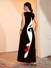 abordables Art &amp; Design Robes-Femmes Robe maxi Robe trapèze Robe d'été Vacances Occasionnel Boho Quotidien Fête Coupe Ample Graphique Abstrait Sans manches Col en V Bleu Blanche Rouge Été