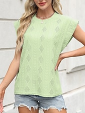 abordables T-shirt uni-T-shirt pour femmes unicolore mode élégante moderne manches courtes col rond hauts réguliers quotidiens week-end œillets noir blanc rose vert été printemps
