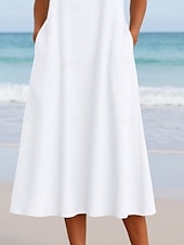 preiswerte Kleider aus Baumwolle und Leinen entwerfen-Damen Midikleid Weißes Kleid Freizeitkleid Trägerkleid Sommerkleid Mode Basic Modern Täglich Strand Wochenende Normale Passform Einfach Ärmellos Rundhalsausschnitt Weiß Sommer