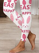 billiga Påskbyxor-Påsk Kvinnors Leggings Byxor för Hög Midja Mage Kontroll Kaninägg Tryckt Yoga Roliga Kanin Stretchbyxor