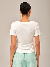 economico Magliette-Per donna Da donna Tinta unica Casuale Quotidiano Corte Bianco Coulisse Arricciato Manica Corta Casual Quotidiano A barca Estate