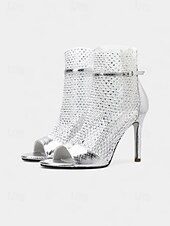 billige Nattelivfest-stilettsandaler i netting for kvinner – glitter høye hæler med åpen tå og ankelglidelås for natteliv, cocktailfester og glam-looks om kvelden