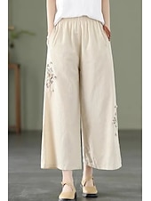 economico Pantaloni in lino e cotone semplici-Per donna Pantaloni in cotone e lino Moda Streetwear Lunghezza intera Naturale Floreale Ricamato Tasca Elastico in vita Comodo All&#039;aperto Confortevole All&#039;aperto Vacanza Ferie Aalbicocca Blu cielo