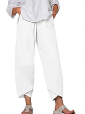 abordables Pantalon en coton et lin-Pantalons Femme en Coton Lin Pantalons Amples Similaire au Lin Chinos Mode Basique Longueur Complète Taille Moyenne Poche Unie à Cordon Confortable Extérieur Micro-élastique Vacances Street Quotidien