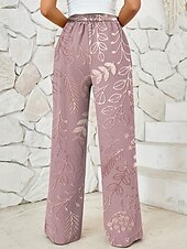 abordables jambe large et taille haute-Femmes Jambe large Chinos Pantalons Amples Vacances ancien Mode Longueur complète Taille haute Fleuri Graphique Impression Micro-Élastique Formel Vacances Rue Rose Été Printemps Coupe Ample