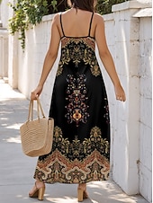 cheap Boho Dress-Women&#039;s Maxi Dress A Line Dress Slip Dress Vacation Casual Boho Going out Beach Regular Fit Floral Graphic Paisley Sleeveless V Neck Black Red Blue Purple Summer Spring
